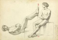 Étude d'homme nu assis by Robert Delaunay painting of a seated nude man