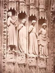 Facade of Strasbourg Cathedral with the south portal featuring statues of the foolish virgins