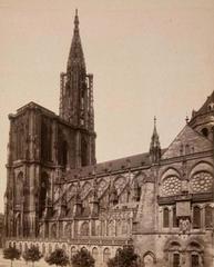 Lateral view of Strasbourg Cathedral showing its intricate Gothic architecture