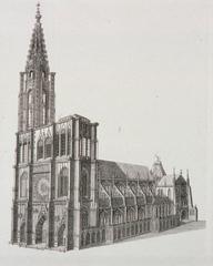 Side view of Strasbourg Cathedral, a Gothic architectural landmark in Strasbourg, France