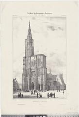 Facade of Strasbourg Cathedral in Strasbourg, France with intricate Gothic architecture