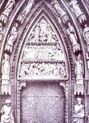 Right side portal arch of Strasbourg Cathedral with detailed gothic sculptures
