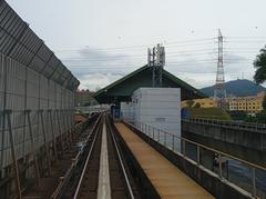 Exterior view of KJ5 Setiawangsa LRT train in Kuala Lumpur