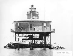 Historic Seven Foot Knoll Lighthouse circa 1900 at the Mouth of Patapsco River near Riviera Beach, Anne Arundel County, Maryland