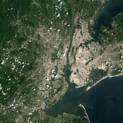 Landsat 7 satellite image of East Rutherford, New Jersey showing urban and surrounding areas acquired on August 20, 2013