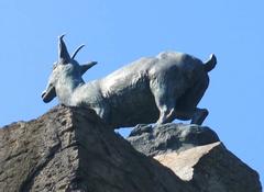 Statue of a chamois on a rock at Jeleni Skok in Karlovy Vary