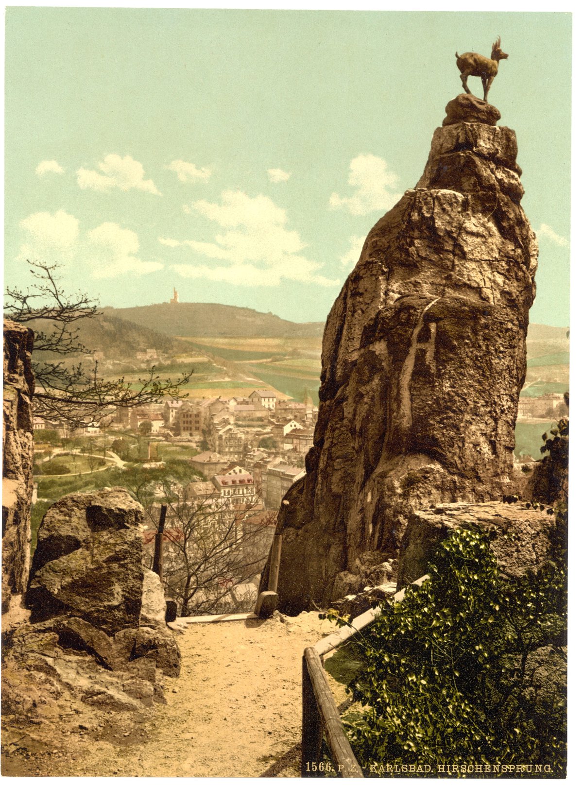 Scenic view of Stag's Leap in Carlsbad, Bohemia during the Austro-Hungarian Empire era