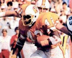 Ricky Bell of the Tampa Bay Buccaneers rushing the football against the Philadelphia Eagles in the 1979 NFC Divisional Playoff Game