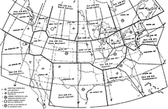 1959 NORAD radar surveillance sectors map with English descriptions