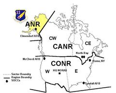 Map of Alaska NORAD Region showing boundaries and key areas