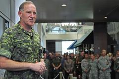Canadian Chief of Defence Staff General Walter Natynczyk addressing personnel at NORAD headquarters