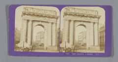 Vintage stereophoto of Porte de Bourgogne triumphal arch in Bordeaux from 1862-1876 with albumen print on cardboard