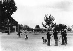 1954 forestry department measurement practice on campus at Shandong Agricultural College