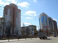 Residential buildings on Prospekt Pobedy in a city