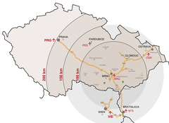 Map showing competing airports around LKTB