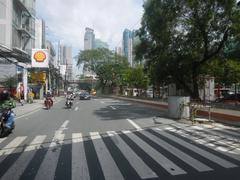 Mandaluyong City skyline along Shaw Boulevard with buildings and roads visible during daytime