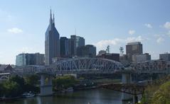 Nashville city skyline with buildings and blue sky