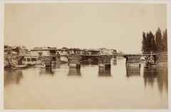 Sher Garhi palace in Srinagar with the first bridge over the Jhelum river in historical image