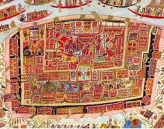 19th century Map Shawl detail showing Sher Garhi Palace in Srinagar