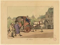 Lithograph print depicting Le Marais district in Paris from Six quartiers de Paris series