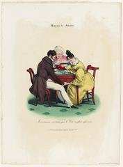 Amours du Marais lithograph depicting Parisian life in the 19th century by Charles Philipon and Charles Victor Hilaire Ratier
