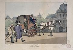 Historic lithograph from 19th century Paris showing Le Marais district, part of the Six quartiers de Paris series