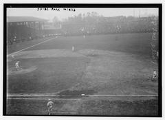 1913 World Series second game at Shibe Park baseball stadium in Philadelphia with players and crowd