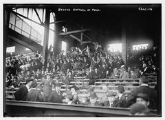Boston rooters cheering at Shibe Park baseball game in Philadelphia