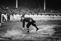 Fred Snodgrass warming up at 1911 World Series at Shibe Park Philadelphia