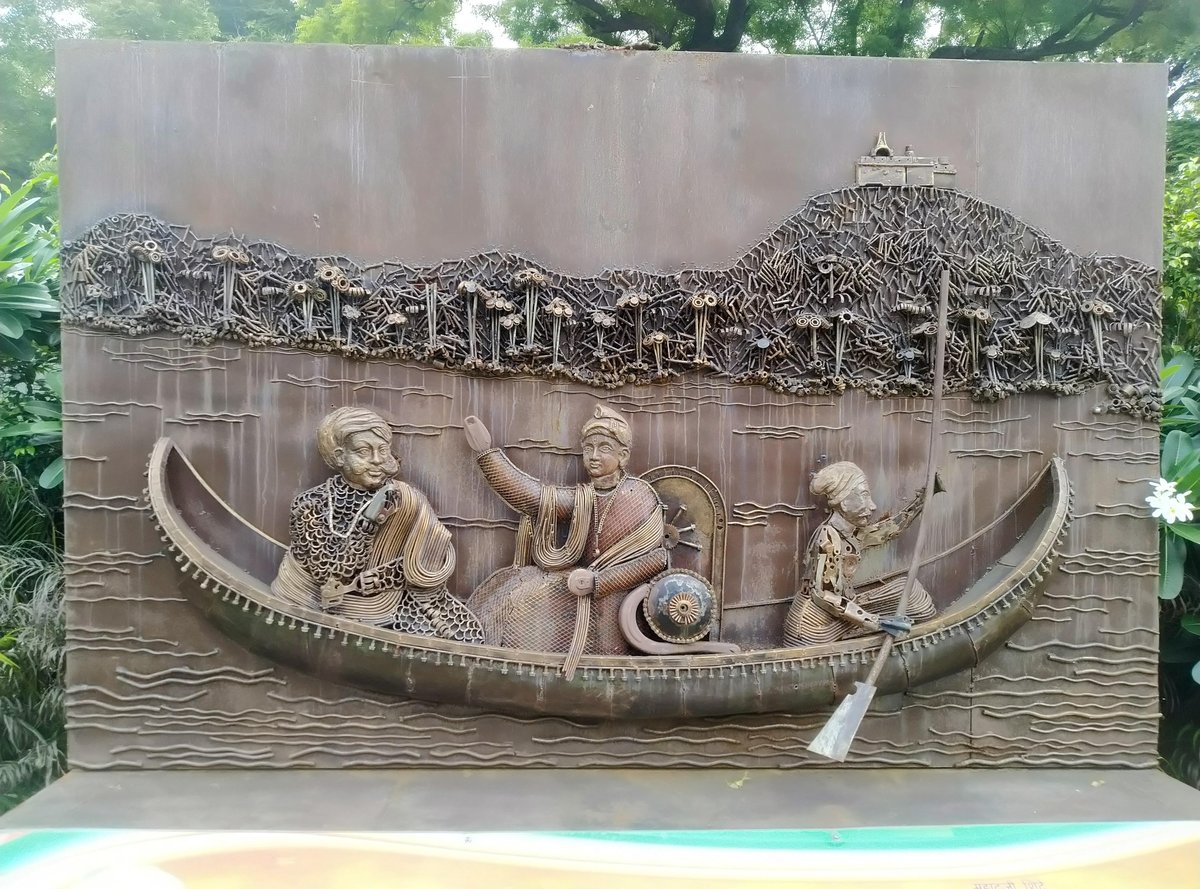 Sculpture of Mahadji Shinde traveling on a boat made from waste material in Shaheedi Park Delhi