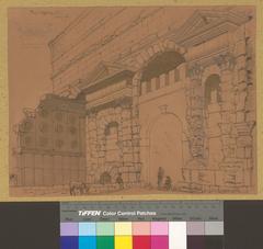 Historic Porta Maggiore gate in Rome with detailed brickwork and archways