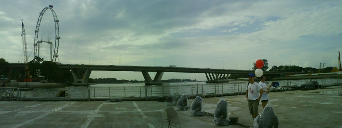 Benjamin Sheares Bridge and Singapore Flyer in Singapore skyline