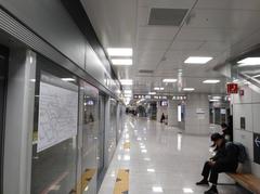 Seokchon Station platform on Seoul Subway Line 9 with train and passengers