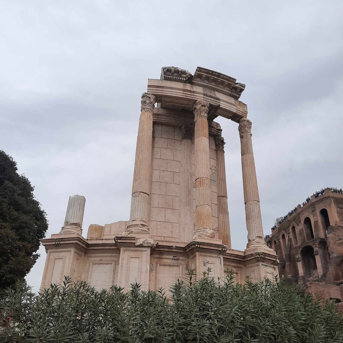 Panoramic view of ancient ruins and historic buildings in Rome, Italy