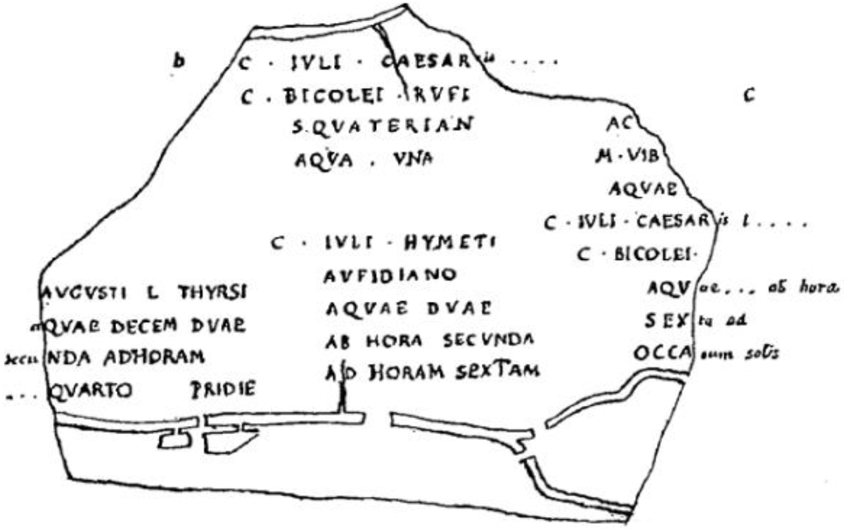 Ancient water distribution plan fragment for Aqua Crabra to Tusculum found in Rome