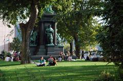 Park at Széchenyi István tér in Budapest with trees and pathways