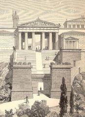 Propylaea and Temple of Athena Nike at the Acropolis in Athens, Greece
