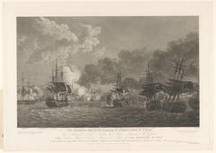 Naval Battle of Copenhagen 1801 with warships in combat