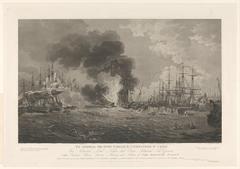 Naval Battle of Copenhagen 1801 with ships engaged in combat on the sea