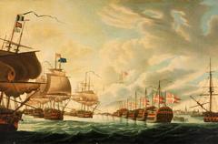 The Battle of Copenhagen, 2 April 1801, naval warfare scene with ships exchanging fire