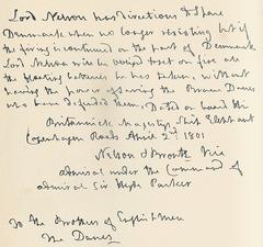 First letter from Nelson to the Danish government during the Battle of Copenhagen 1801