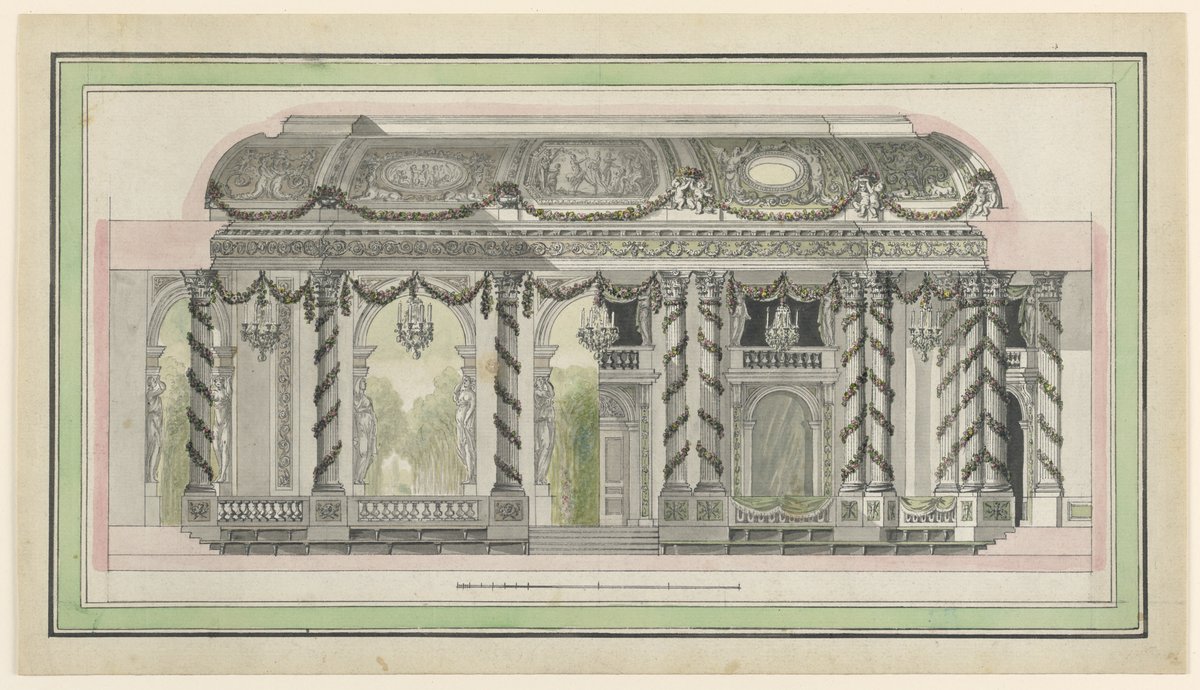 Historic ballroom design for the Royal Palace in Warsaw, decorated for a festivity, circa 1765