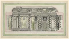 Historic ballroom design for the Royal Palace in Warsaw, decorated for a festivity, circa 1765