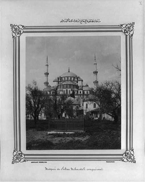 Historical black and white photo of Fatih Mosque from 1880 to 1893