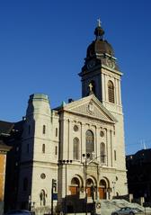 Limestone facade of St. John Cantius Church in Chicago Illinois