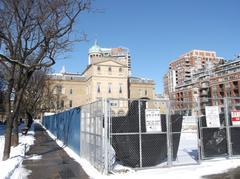 Construction site of the new North building for St Lawrence Market with cranes and construction materials