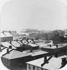 View from St. Lawrence Hall looking south-west over Toronto cityscape with buildings and streets