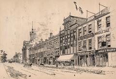 Historic black and white view of King Street East in Toronto looking east from just east of Church Street, 1894