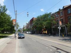 Looking down King Street at the historic St Lawrence Town Hall building in 2013 with modern street and people