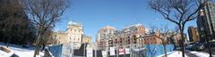 Construction site of the new North building for St Lawrence Market with cranes and workers, 2018